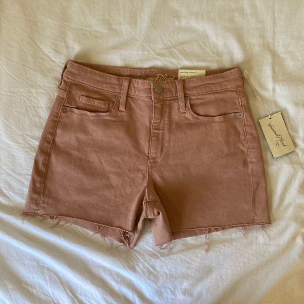 Coral Pink High-Rise Midi Shorts